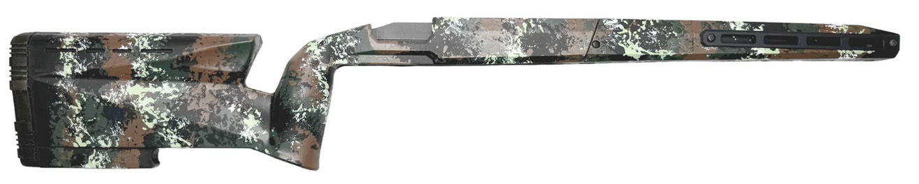 Camouflage-pattern rifle stock shown in side profile
