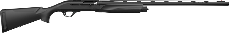 Black semi-automatic shotgun shown in side profile