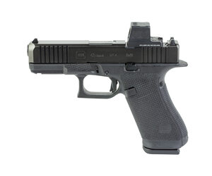 Black semi-automatic pistol shown in side profile