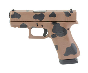 Tan camouflage semi-automatic handgun on white background