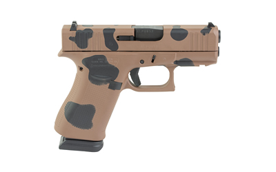 Tan semi-automatic pistol with black camouflage patches
