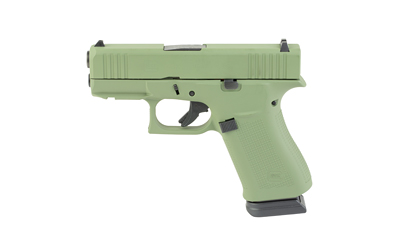 Olive green compact semi-automatic handgun on white background