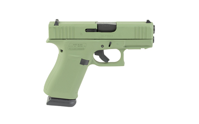 Olive green compact semi-automatic handgun on white background