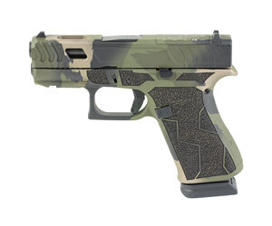 Olive green and black compact semi-automatic pistol