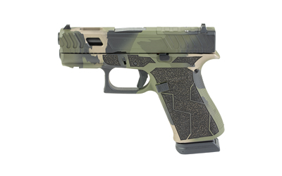 Olive green and black compact semi-automatic pistol