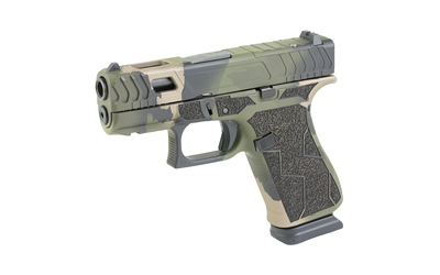 Olive drab semi-automatic handgun with textured grip