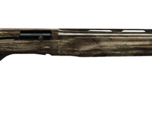 Camouflage-patterned bolt-action rifle shown in side profile