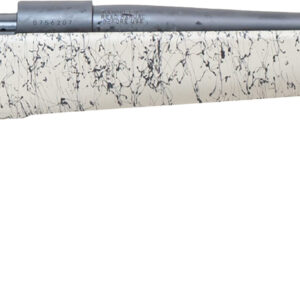 White splatter-pattern bolt-action rifle on a white background