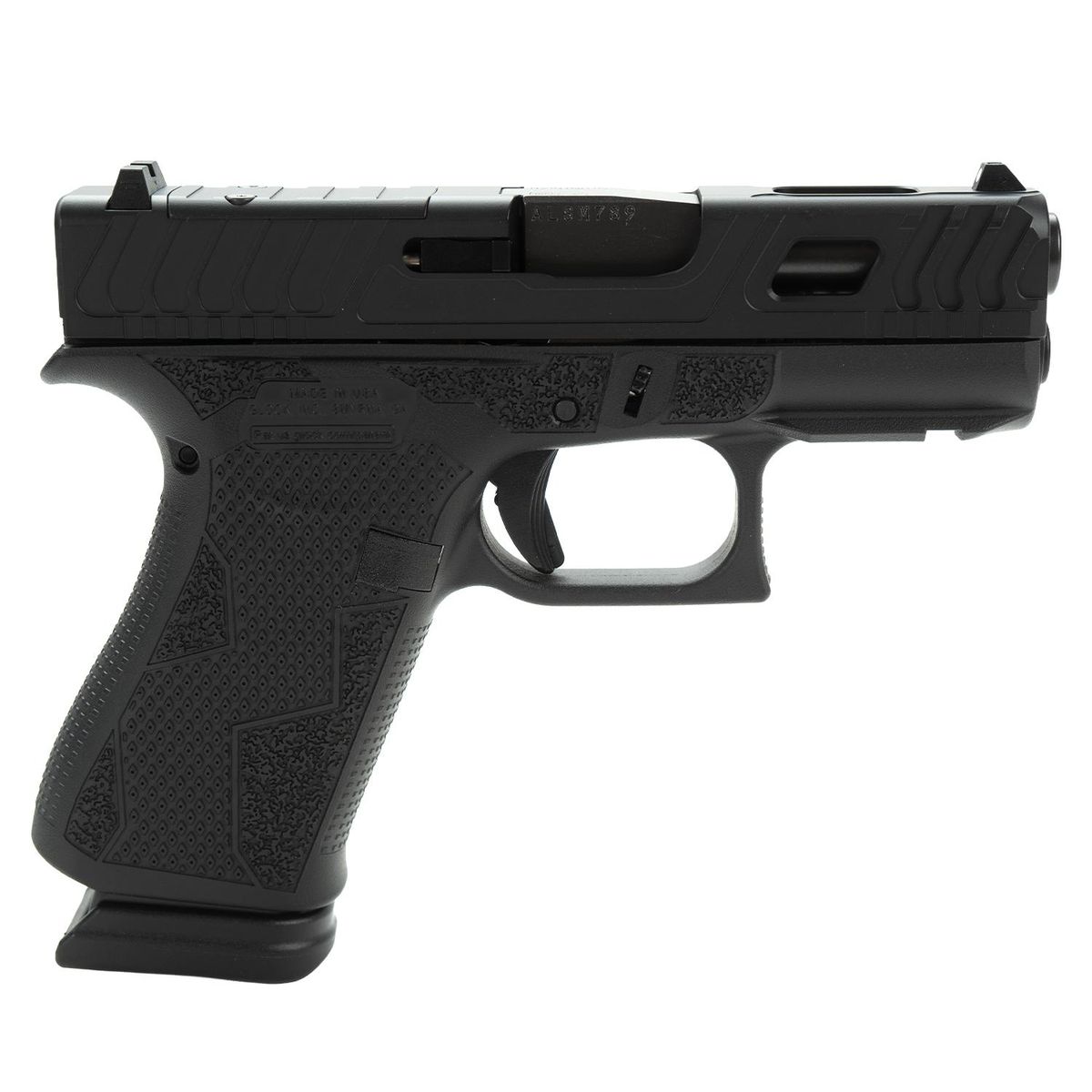 Glock 43X "Kavorka" Custom 9mm Luger Pistol, 3.41" Barrel, Engraved Black Cerakote