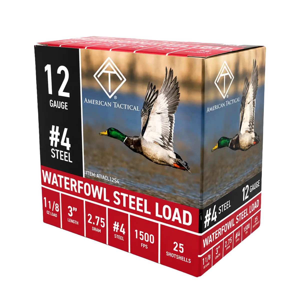 American Tactical 12-gauge #4 steel waterfowl shotshell box