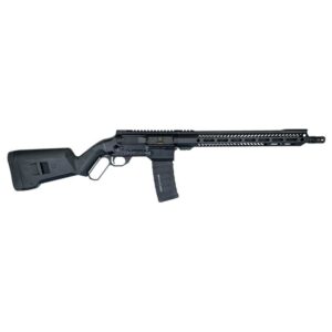 Black tactical semi-automatic rifle on white background