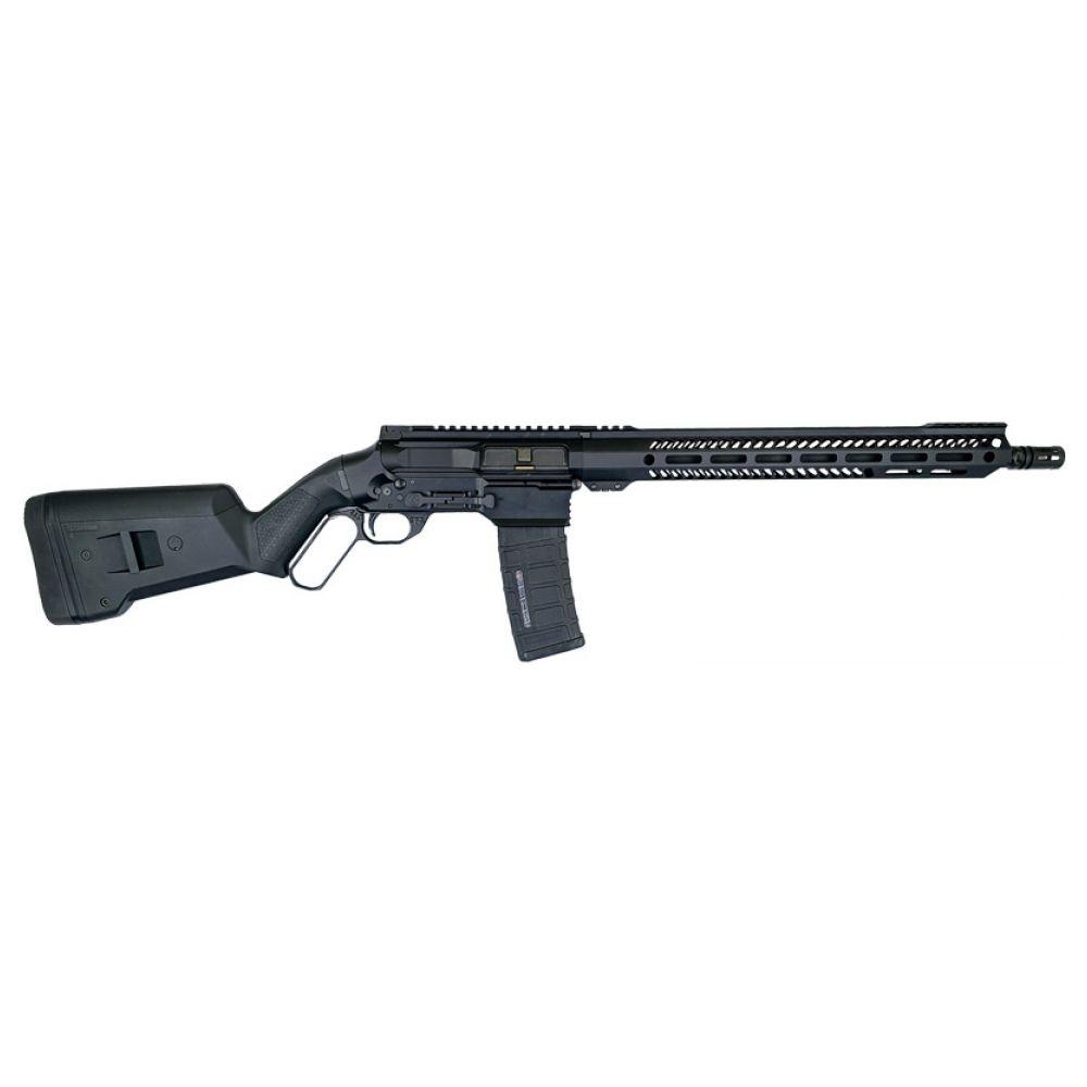 Black tactical semi-automatic rifle on white background