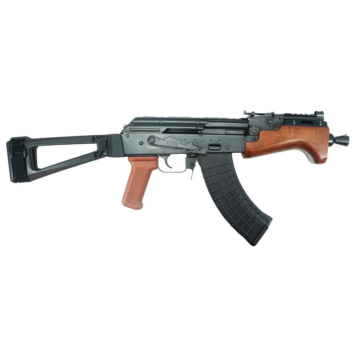 AK-style rifle with folding stock and wooden handguard