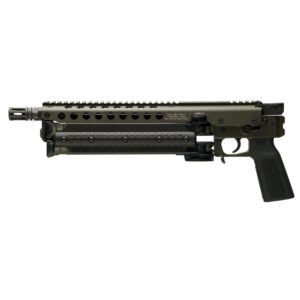 Olive-drab Kel-Tec KSG bullpup shotgun on white background