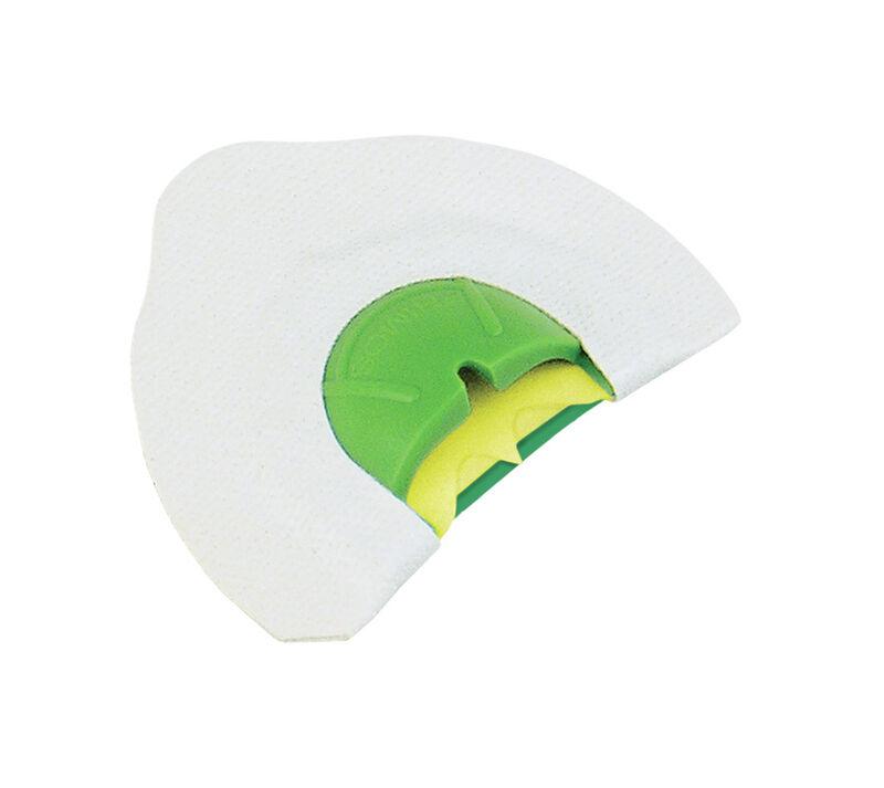 White foam pad with green and yellow plastic insert
