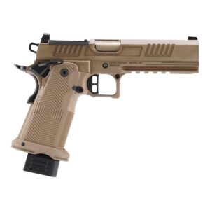 Tan Alpha Foxtrot semi-automatic pistol on white background
