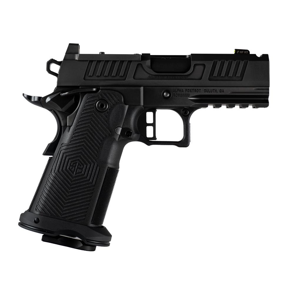 Black semi-automatic handgun shown in side profile