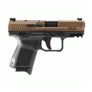 Two-tone semi-automatic handgun on white background