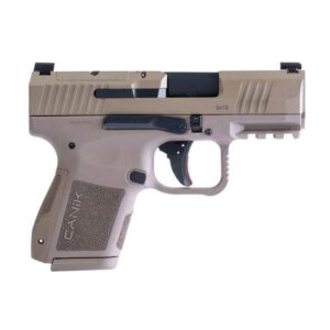 Tan Canik 9x19 semi-automatic pistol side view
