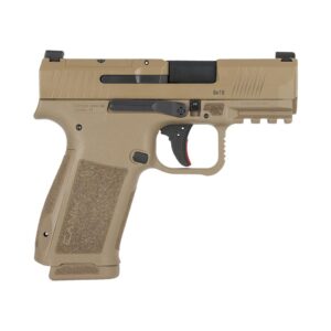 Tan Canik 9mm semi-automatic pistol on white background