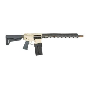 Tan and black AR-style rifle on white background