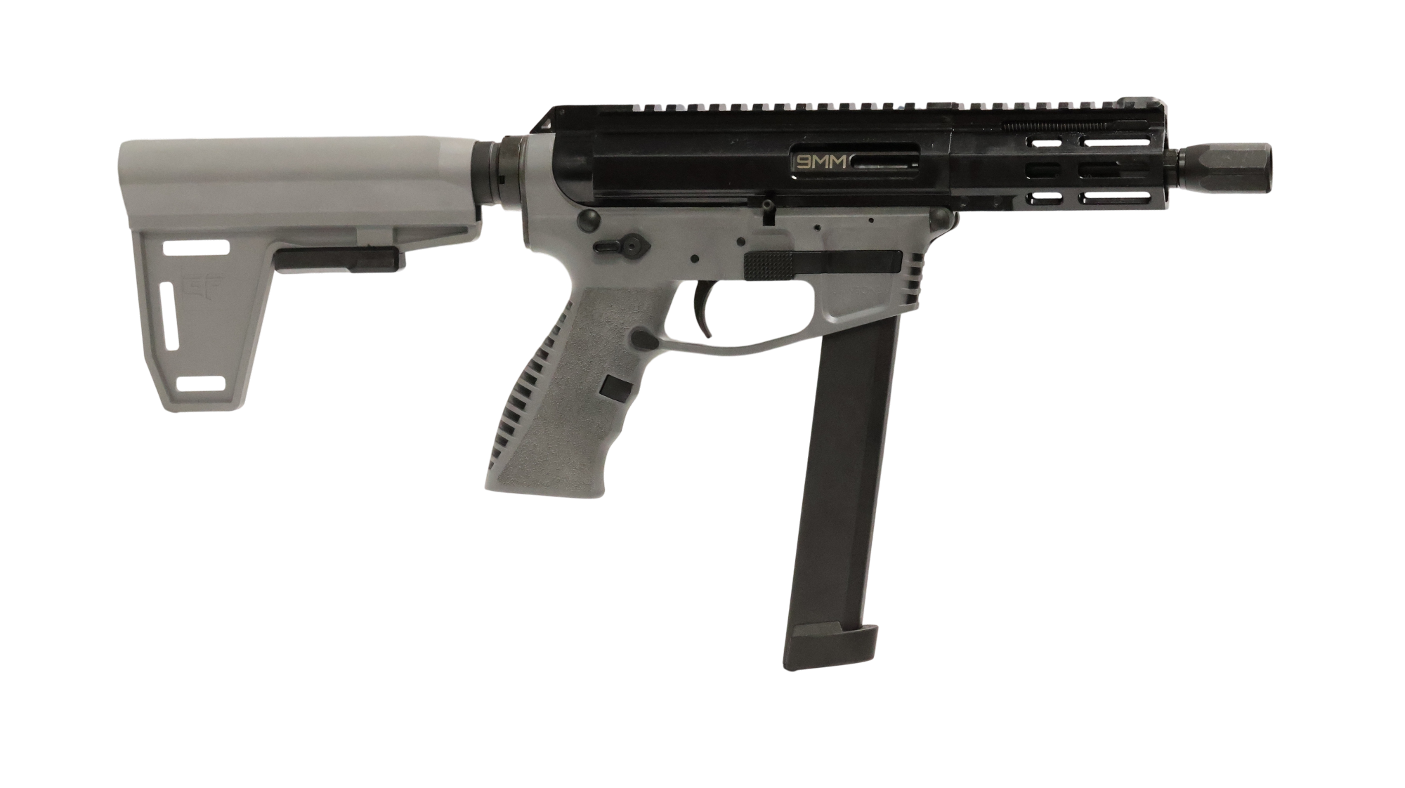 Black and gray compact carbine with extended magazine