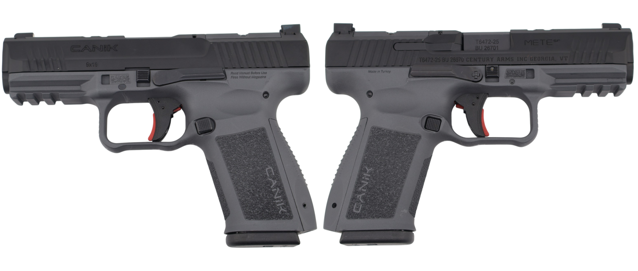 Close-up of black Canik METE 9mm pistol