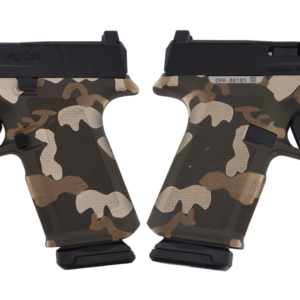 Close-up of Ruger RXM 9mm pistol with camouflage frame