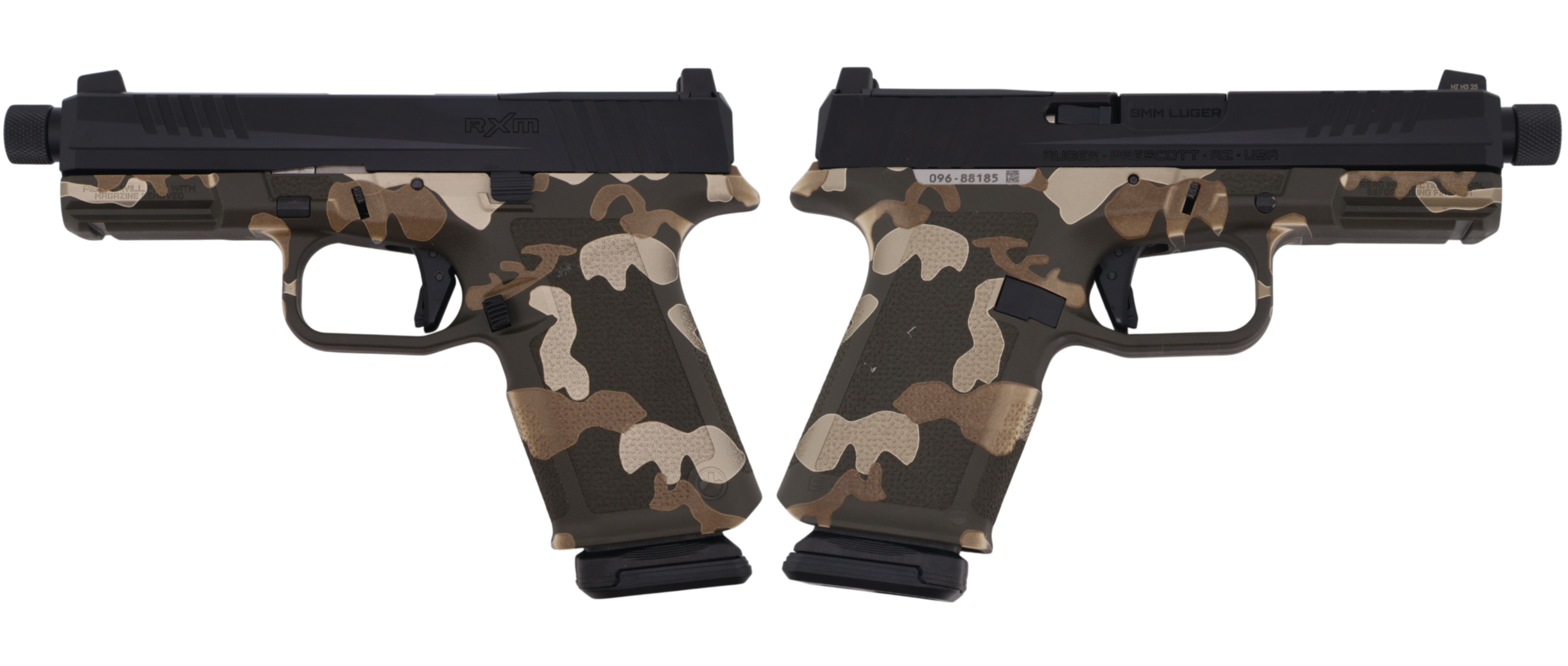 Camouflage Ruger RXM 9mm pistol with black reflex sight