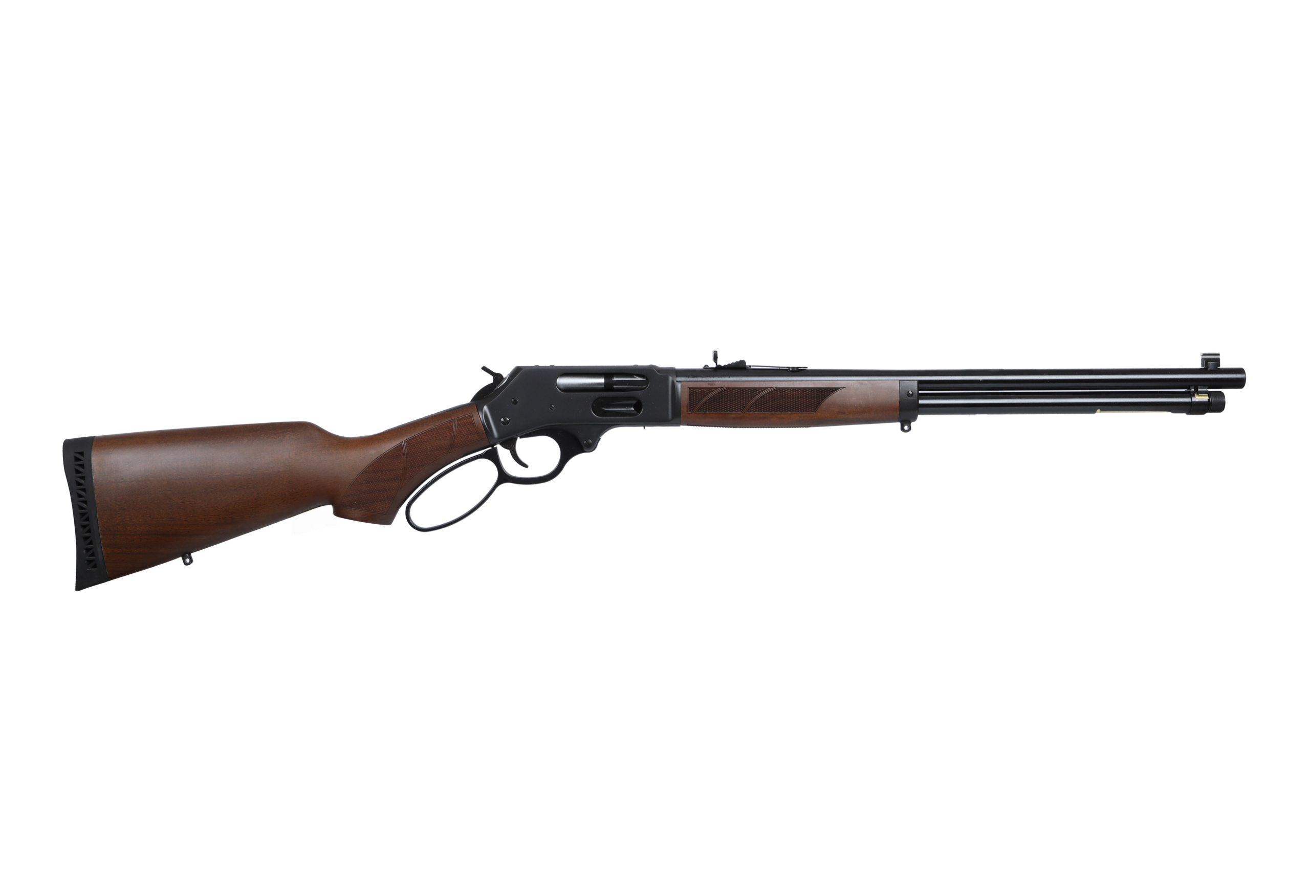 Close-up of a wood-stocked air rifle