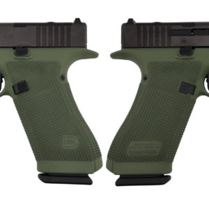 Two views of olive-green Glock 17 Gen 6 pistol