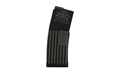 Black curved rifle magazine with American flag pattern