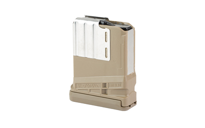 Tan polymer rifle magazine with translucent side window