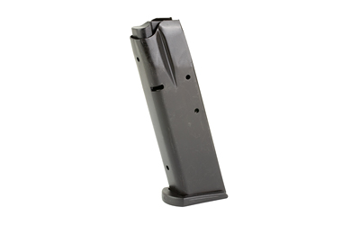 Black semi-automatic pistol magazine on white background