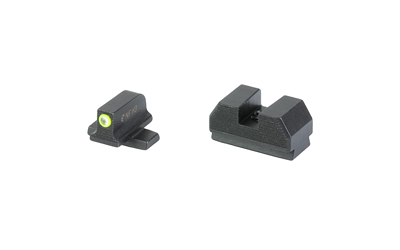 Black handgun sights with bright green front dot