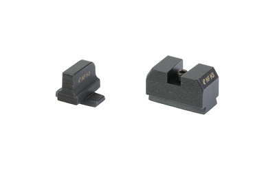 Two black firearm sight components on a white background