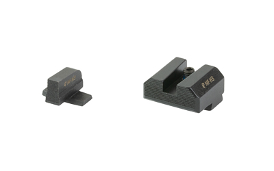 Black firearm front and rear sights on white background