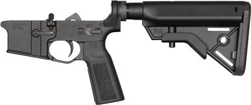 Black AR-15 lower receiver with adjustable stock