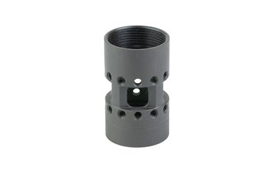 Black threaded cylindrical metal adapter with ventilation holes