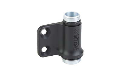 Black threaded metal hinge with mounting holes