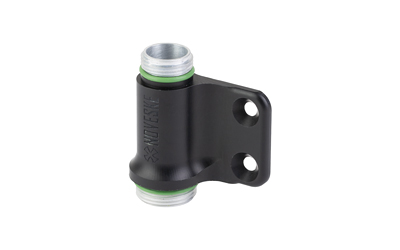 Black bicycle stem mount with silver threaded ends