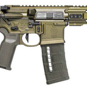 Olive-drab AR-style semi-automatic rifle with adjustable stock