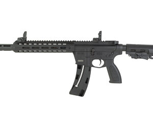 Black tactical semi-automatic rifle with adjustable stock