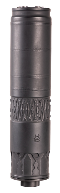 Black textured cylindrical metal water bottle with paw print