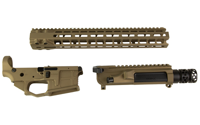 Tan AR-15 receiver, handguard, and muzzle device components