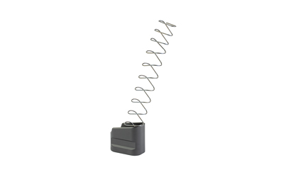 Metal coil spring attached to a black rectangular base