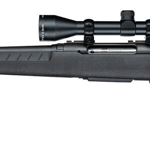 Black Savage bolt-action rifle with mounted scope