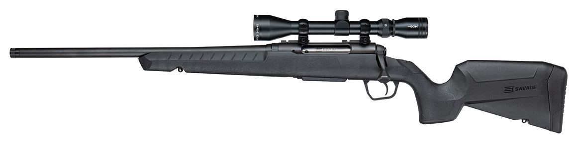 Black Savage bolt-action rifle with mounted scope