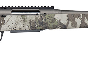 Camouflage bolt-action hunting rifle with long fluted barrel