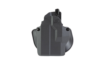 Black molded handgun holster with belt clips